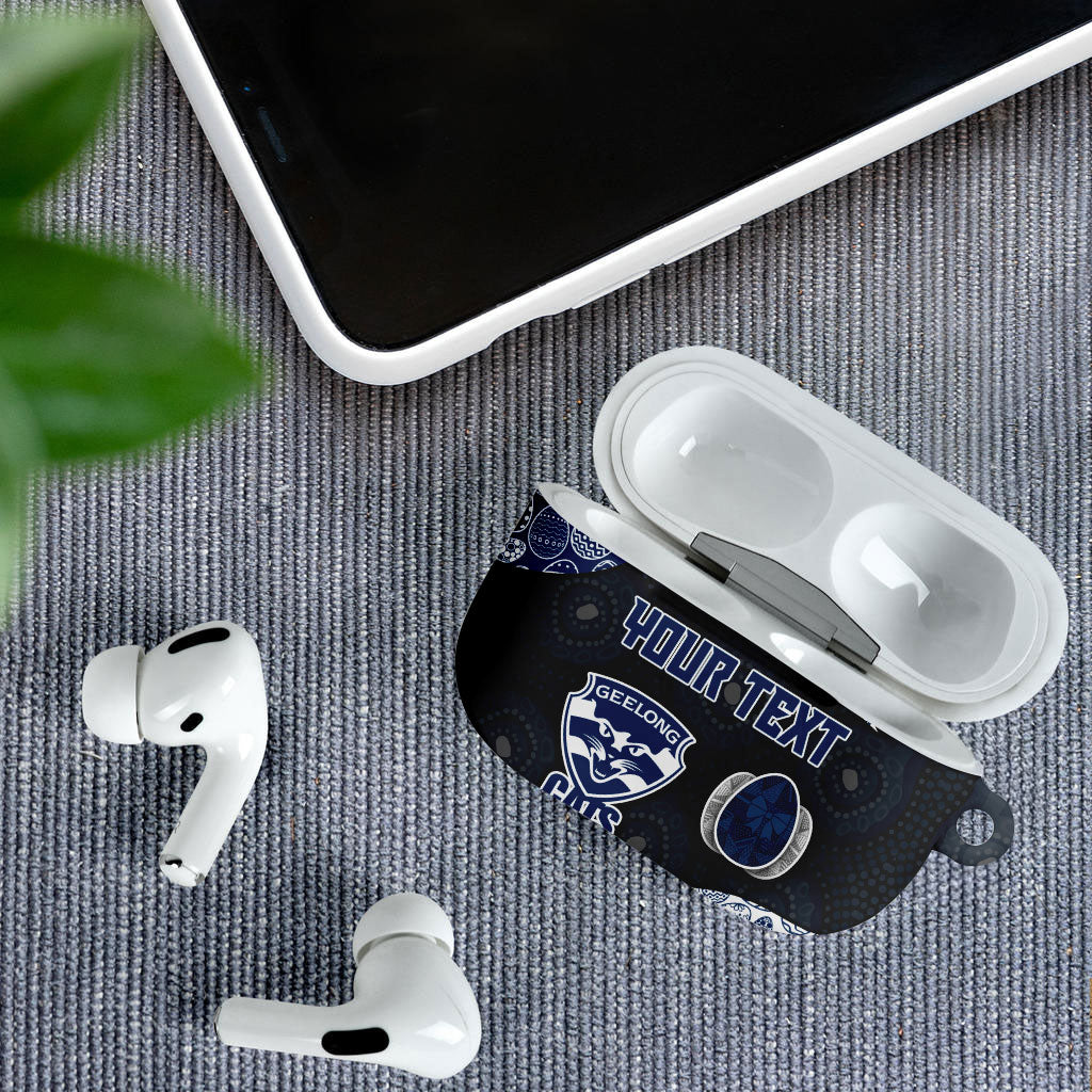 Personalized Geelong Cats Football AirPods Case Easter Egg Pattern Blue Monochrome Tribal Dot Style
