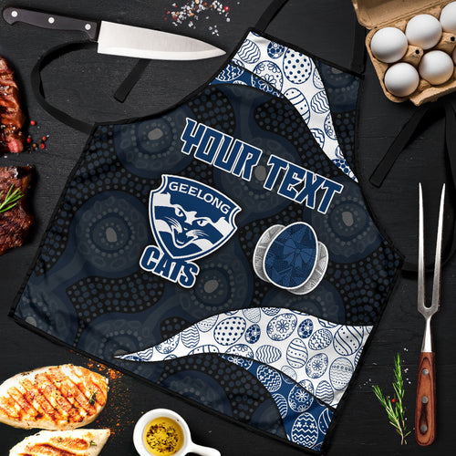 Personalized Geelong Cats Football Apron Easter Egg Pattern Blue Monochrome Tribal Dot Style