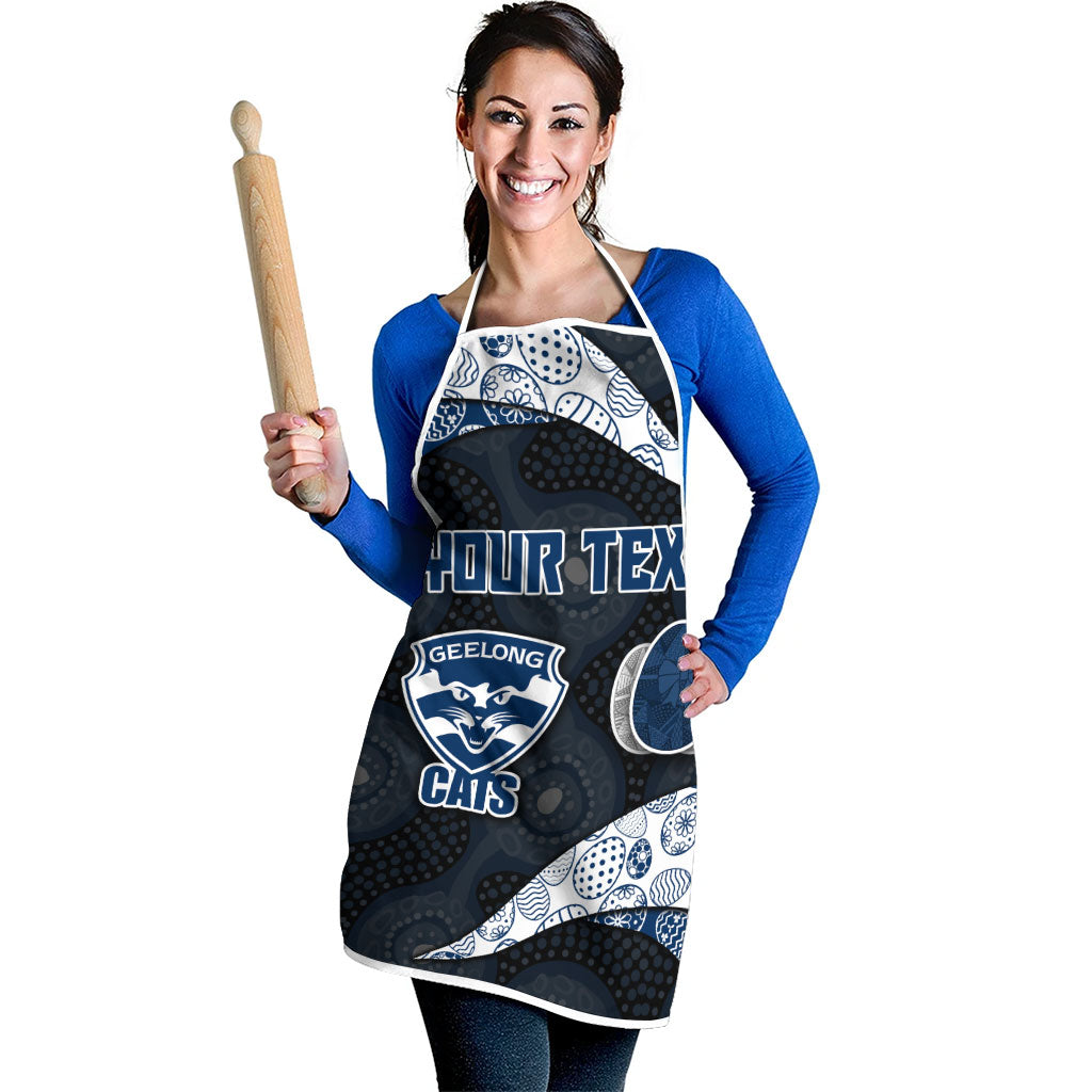 Personalized Geelong Cats Football Apron Easter Egg Pattern Blue Monochrome Tribal Dot Style