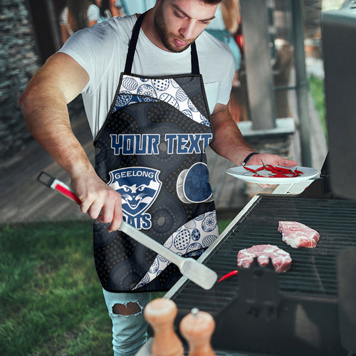 Personalized Geelong Cats Football Apron Easter Egg Pattern Blue Monochrome Tribal Dot Style