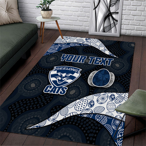 Personalized Geelong Cats Football Area Rug Easter Egg Pattern Blue Monochrome Tribal Dot Style