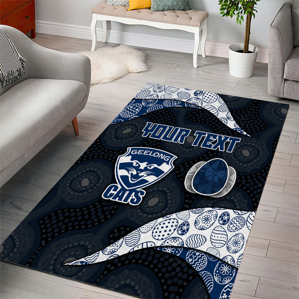 Personalized Geelong Cats Football Area Rug Easter Egg Pattern Blue Monochrome Tribal Dot Style