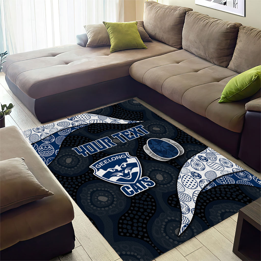 Personalized Geelong Cats Football Area Rug Easter Egg Pattern Blue Monochrome Tribal Dot Style