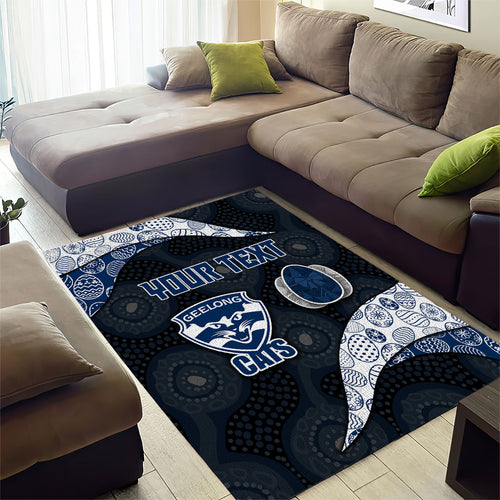 Personalized Geelong Cats Football Area Rug Easter Egg Pattern Blue Monochrome Tribal Dot Style