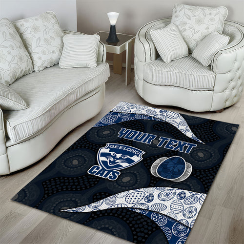 Personalized Geelong Cats Football Area Rug Easter Egg Pattern Blue Monochrome Tribal Dot Style