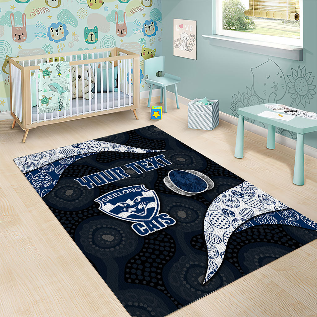 Personalized Geelong Cats Football Area Rug Easter Egg Pattern Blue Monochrome Tribal Dot Style