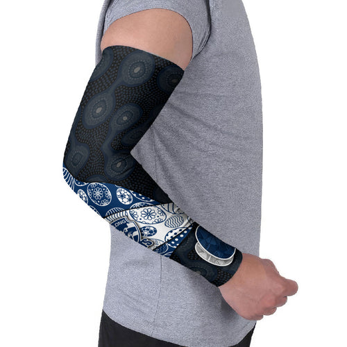 Personalized Geelong Cats Football Arm Sleeves Easter Egg Pattern Blue Monochrome Tribal Dot Style