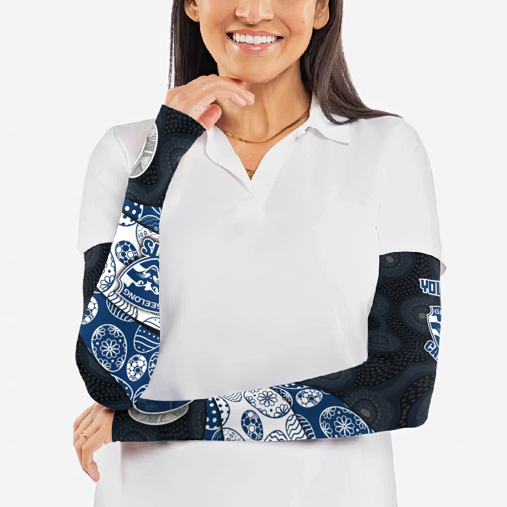 Personalized Geelong Cats Football Arm Sleeves Easter Egg Pattern Blue Monochrome Tribal Dot Style