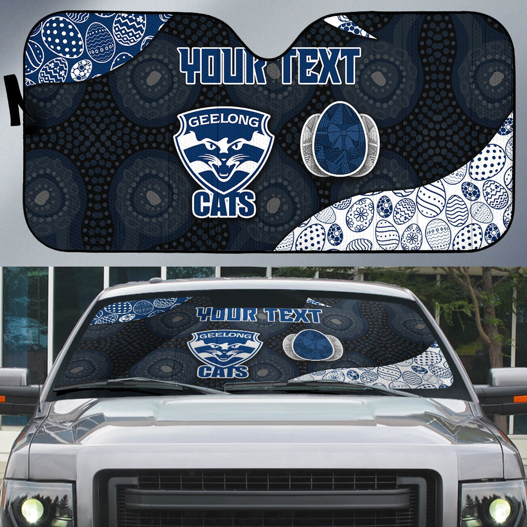 Personalized Geelong Cats Football Auto Sun Shade Easter Egg Pattern Blue Monochrome Tribal Dot Style