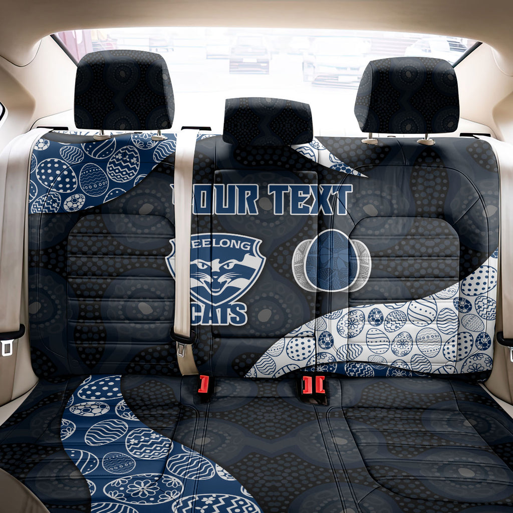Personalized Geelong Cats Football Back Car Seat Cover Easter Egg Pattern Blue Monochrome Tribal Dot Style