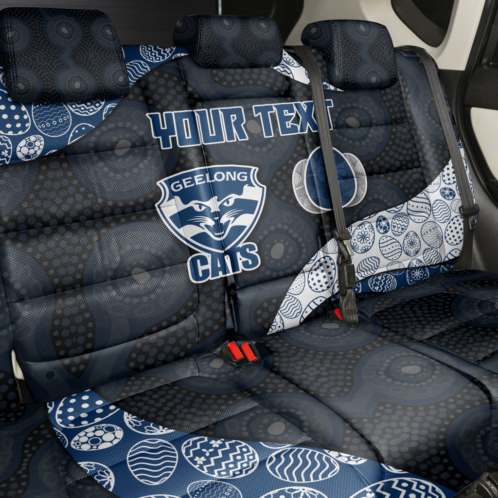 Personalized Geelong Cats Football Back Car Seat Cover Easter Egg Pattern Blue Monochrome Tribal Dot Style