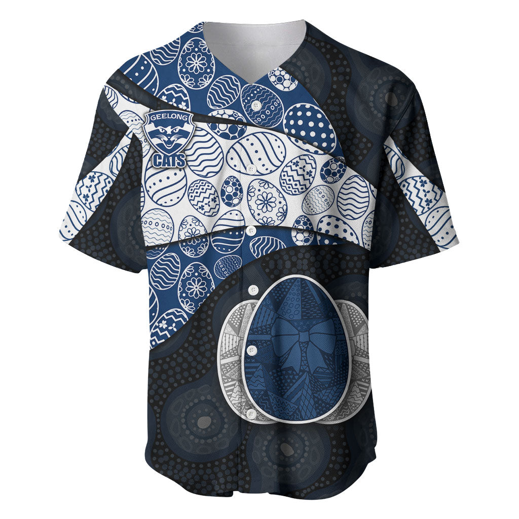 Personalized Geelong Cats Football Baseball Jersey Easter Egg Pattern Blue Monochrome Tribal Dot Style