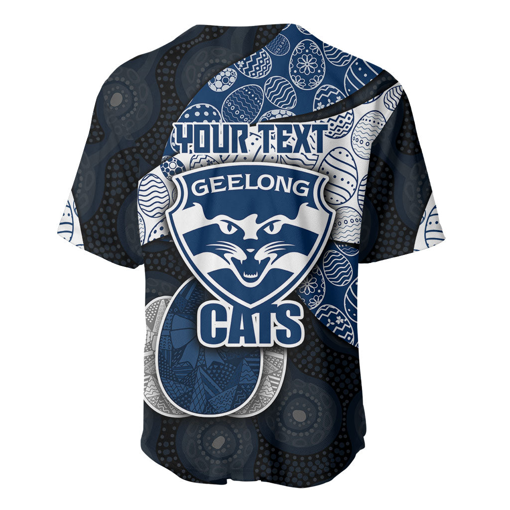 Personalized Geelong Cats Football Baseball Jersey Easter Egg Pattern Blue Monochrome Tribal Dot Style