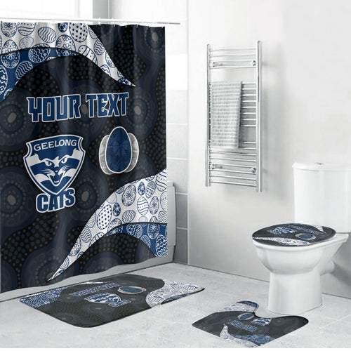 Personalized Geelong Cats Football Bathroom Set Easter Egg Pattern Blue Monochrome Tribal Dot Style