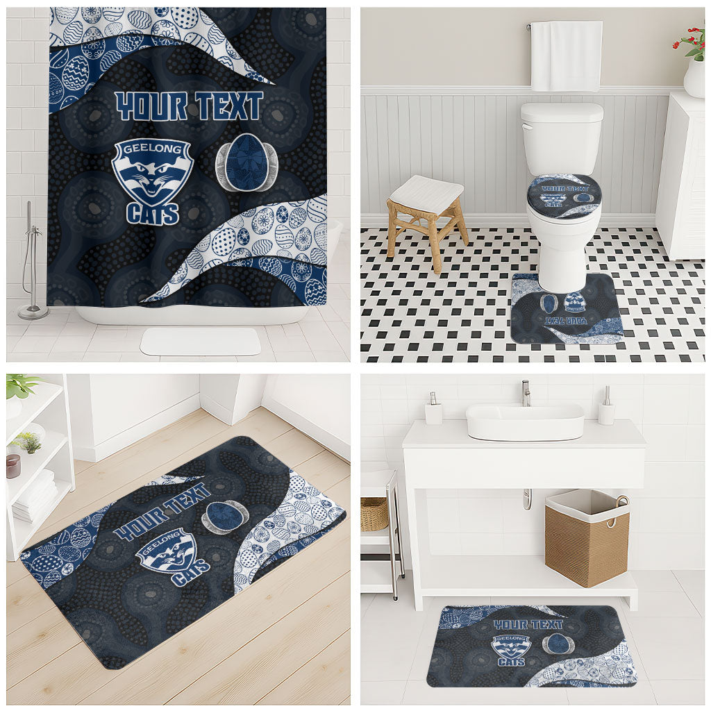 Personalized Geelong Cats Football Bathroom Set Easter Egg Pattern Blue Monochrome Tribal Dot Style