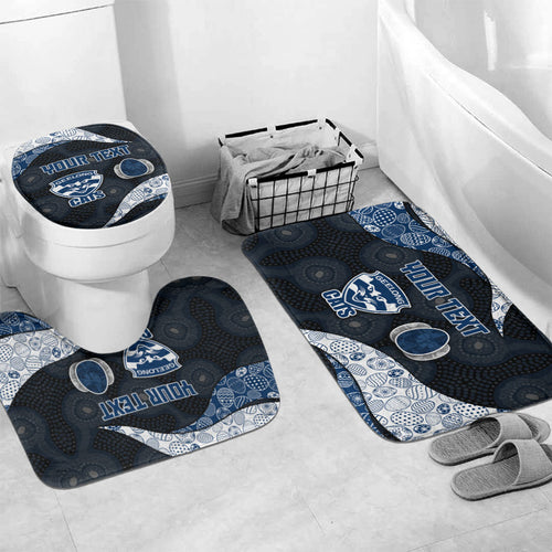 Personalized Geelong Cats Football Bathroom Set Easter Egg Pattern Blue Monochrome Tribal Dot Style
