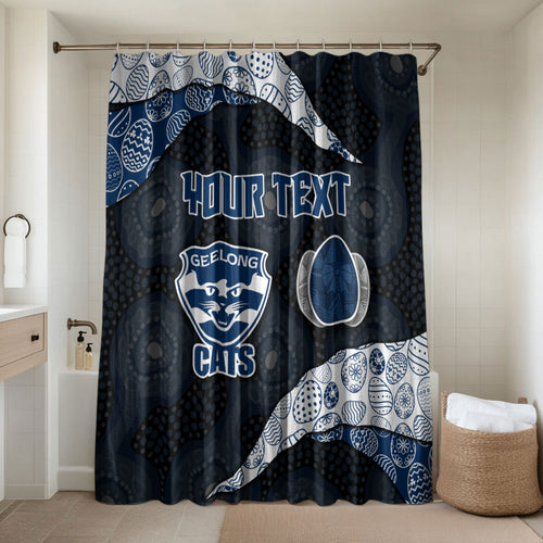 Personalized Geelong Cats Football Bathroom Set Easter Egg Pattern Blue Monochrome Tribal Dot Style
