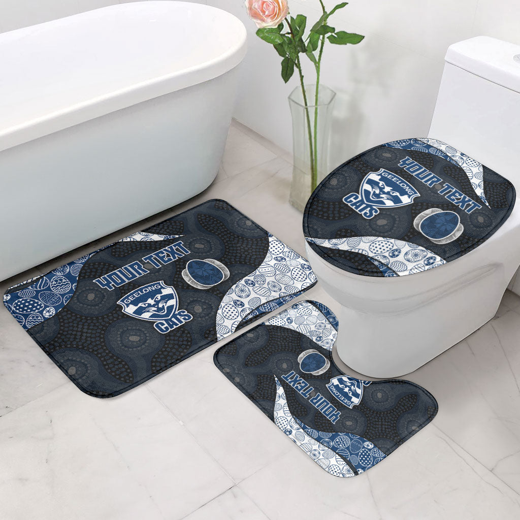 Personalized Geelong Cats Football Bathroom Set Easter Egg Pattern Blue Monochrome Tribal Dot Style
