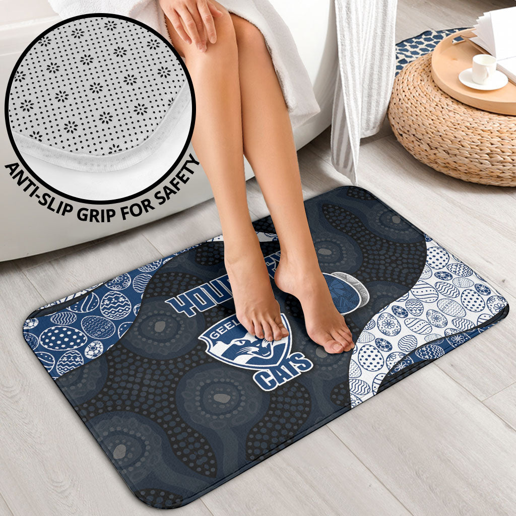 Personalized Geelong Cats Football Bathroom Set Easter Egg Pattern Blue Monochrome Tribal Dot Style