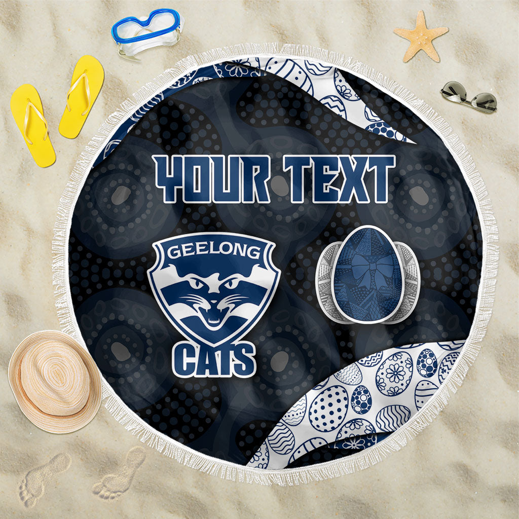 Personalized Geelong Cats Football Beach Blanket Easter Egg Pattern Blue Monochrome Tribal Dot Style