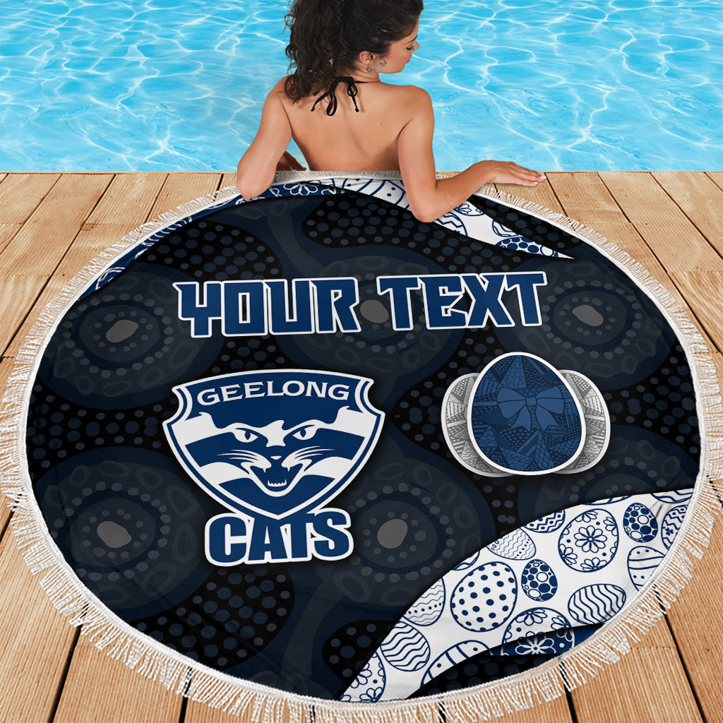 Personalized Geelong Cats Football Beach Blanket Easter Egg Pattern Blue Monochrome Tribal Dot Style