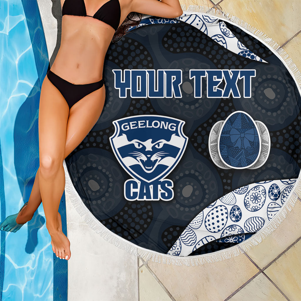 Personalized Geelong Cats Football Beach Blanket Easter Egg Pattern Blue Monochrome Tribal Dot Style