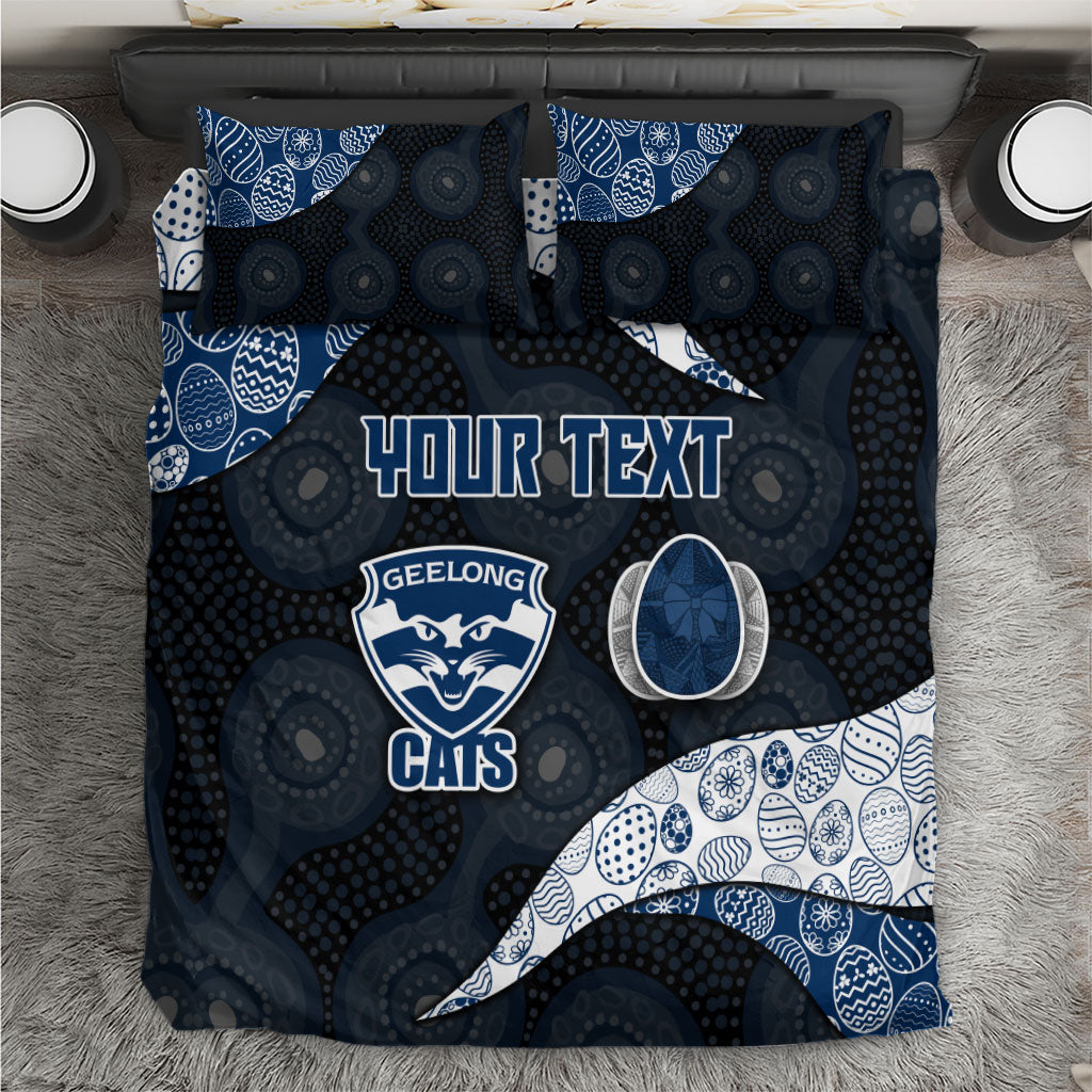 Personalized Geelong Cats Football Bedding Set Easter Egg Pattern Blue Monochrome Tribal Dot Style