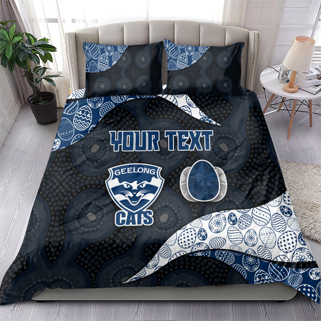 Personalized Geelong Cats Football Bedding Set Easter Egg Pattern Blue Monochrome Tribal Dot Style
