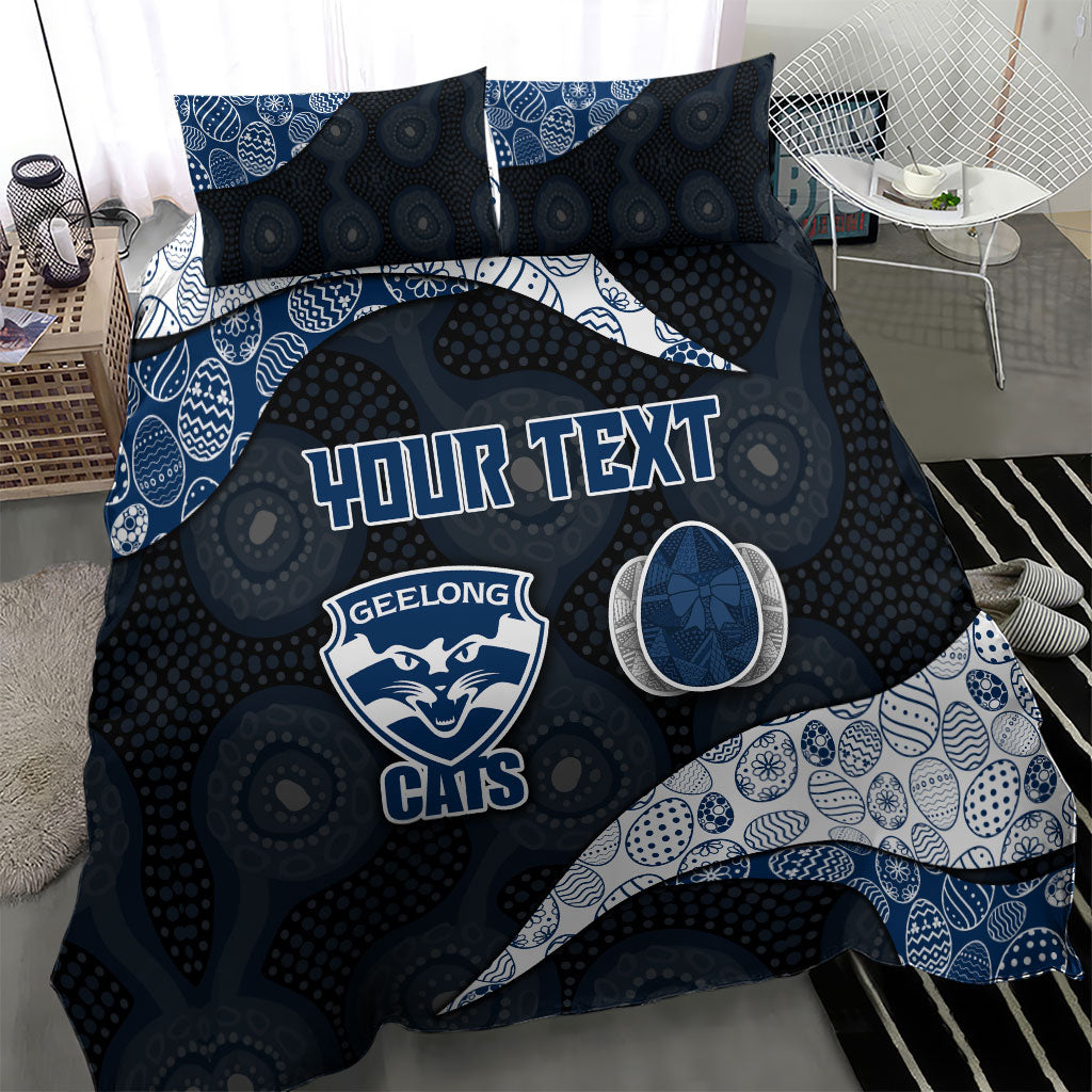 Personalized Geelong Cats Football Bedding Set Easter Egg Pattern Blue Monochrome Tribal Dot Style