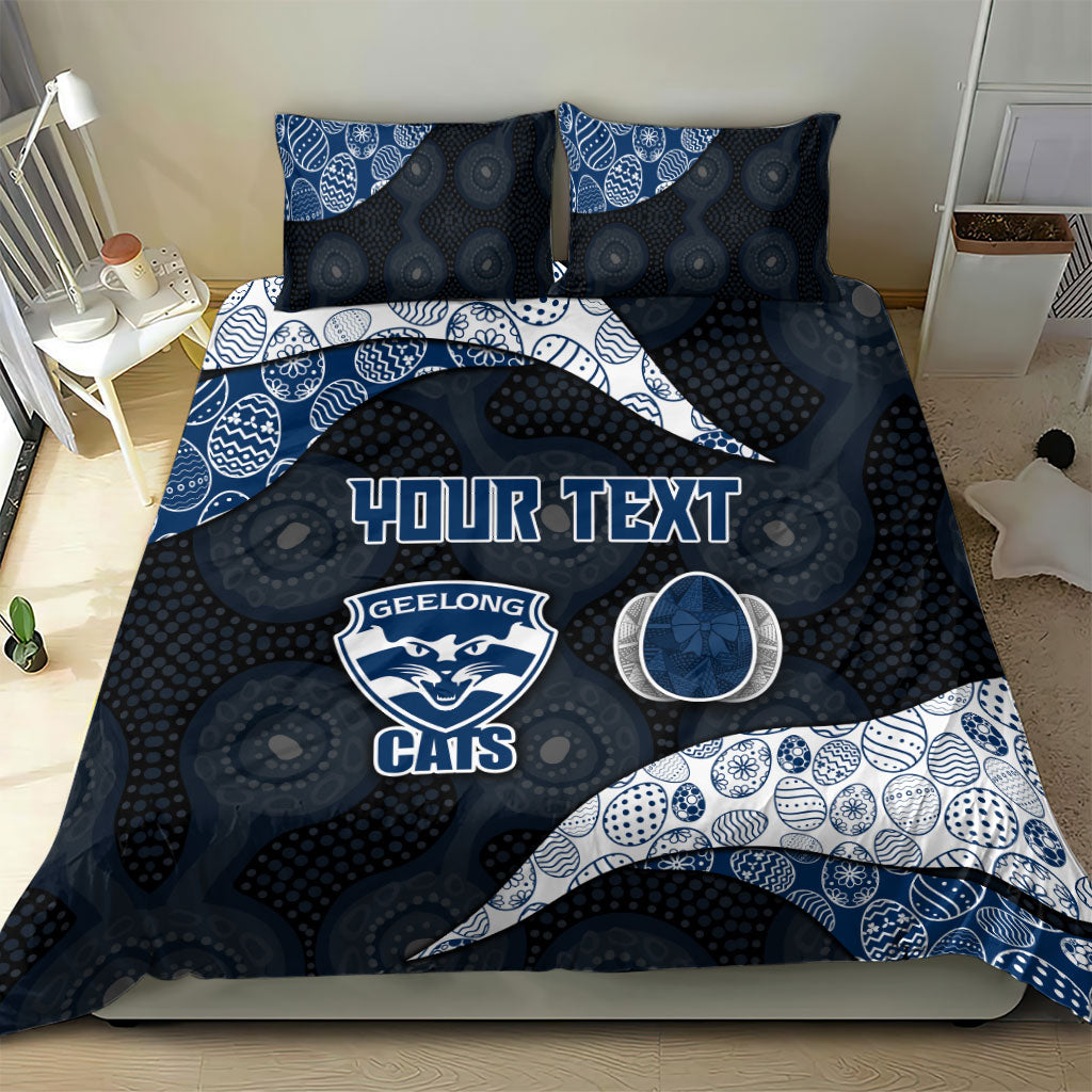 Personalized Geelong Cats Football Bedding Set Easter Egg Pattern Blue Monochrome Tribal Dot Style