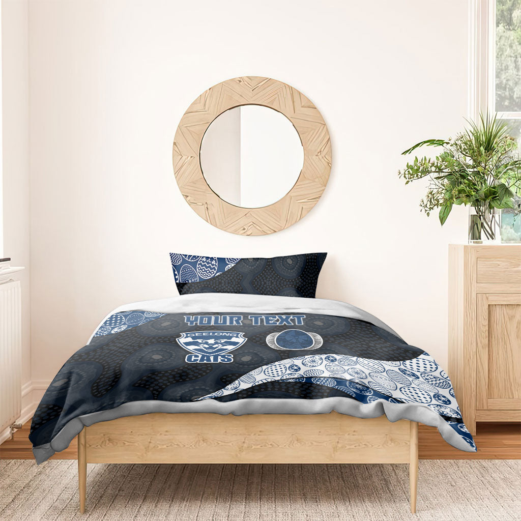 Personalized Geelong Cats Football Bedding Set Easter Egg Pattern Blue Monochrome Tribal Dot Style