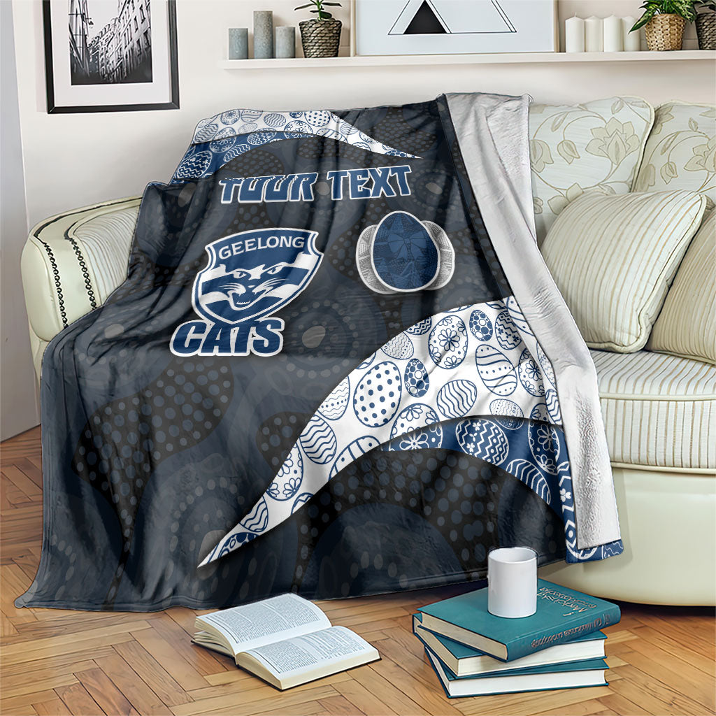 Personalized Geelong Cats Football Blanket Easter Egg Pattern Blue Monochrome Tribal Dot Style