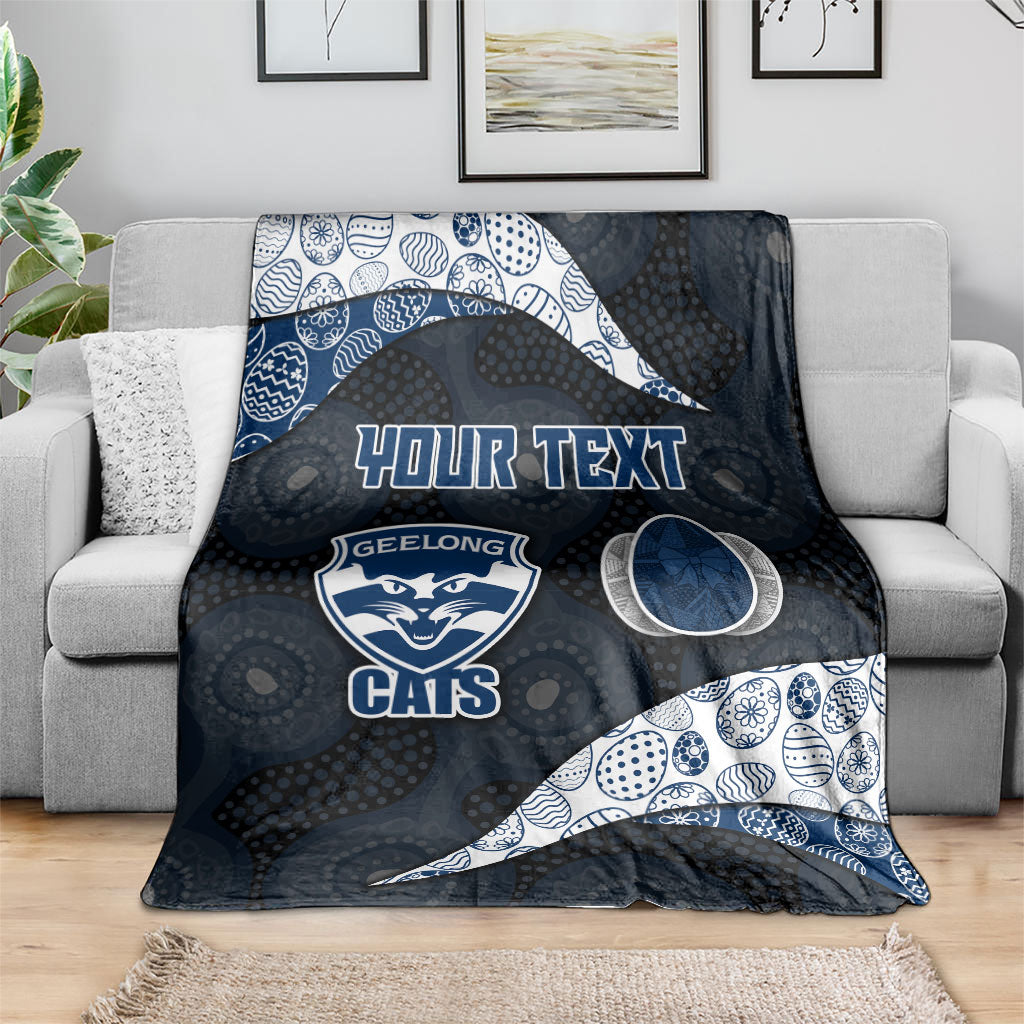 Personalized Geelong Cats Football Blanket Easter Egg Pattern Blue Monochrome Tribal Dot Style
