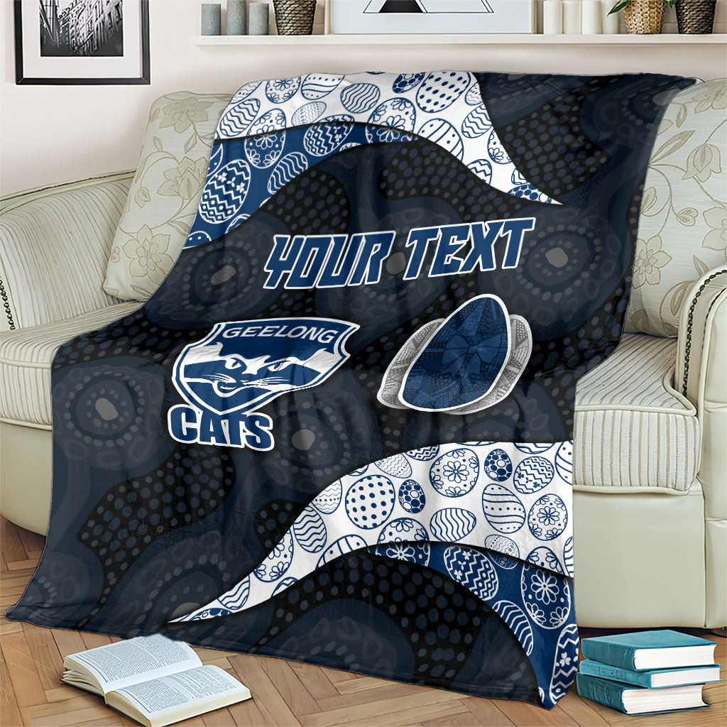 Personalized Geelong Cats Football Blanket Easter Egg Pattern Blue Monochrome Tribal Dot Style