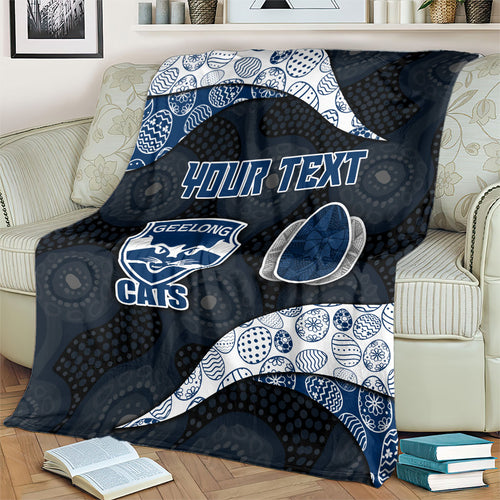 Personalized Geelong Cats Football Blanket Easter Egg Pattern Blue Monochrome Tribal Dot Style