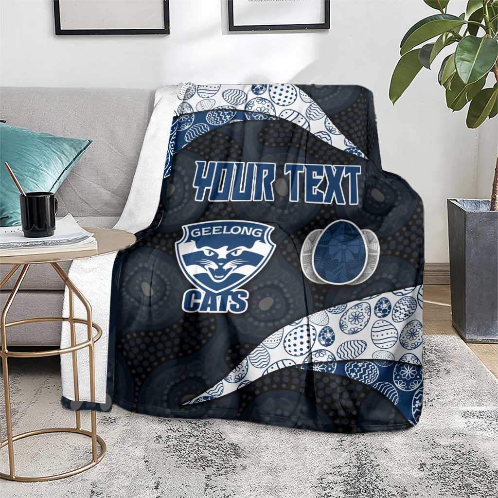 Personalized Geelong Cats Football Blanket Easter Egg Pattern Blue Monochrome Tribal Dot Style