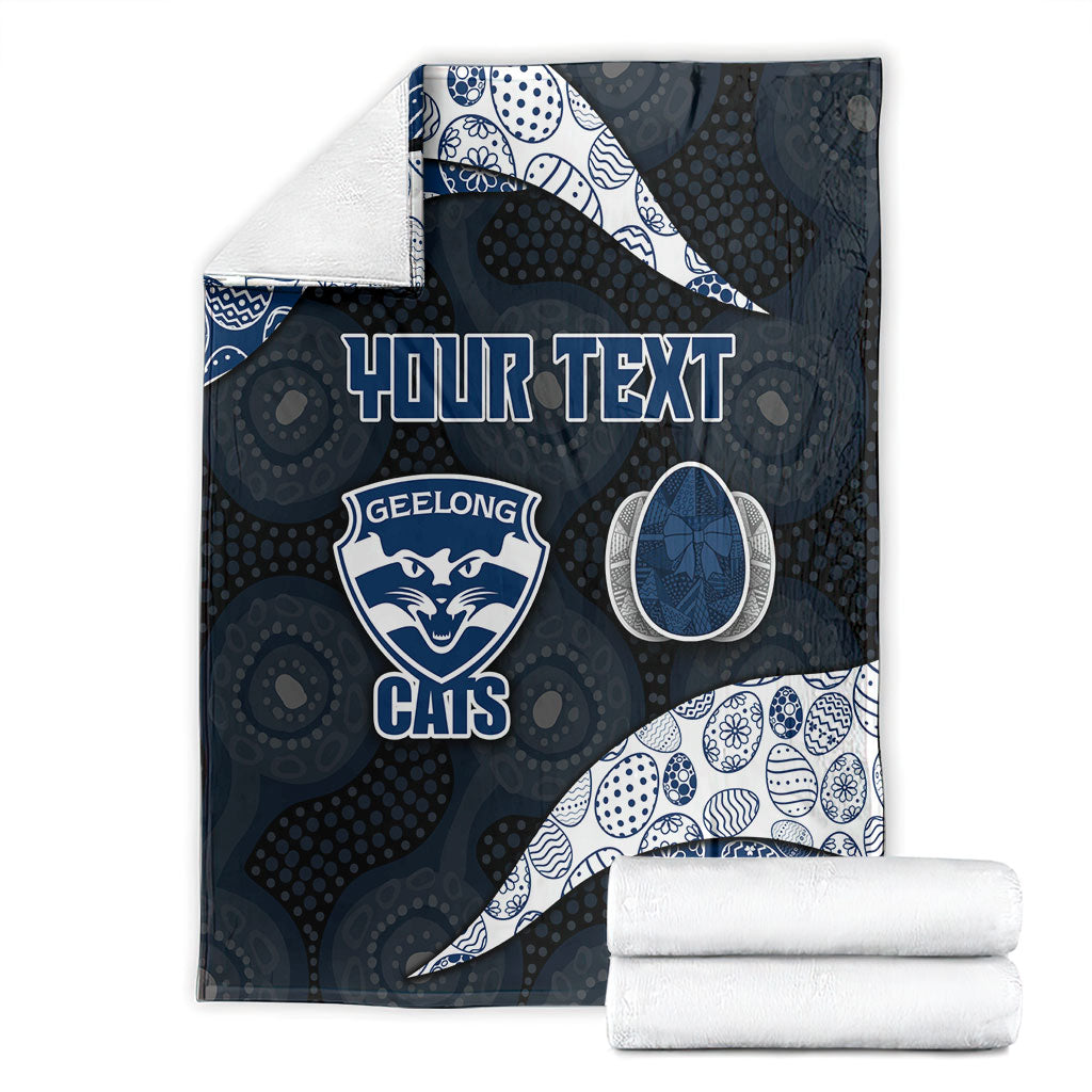 Personalized Geelong Cats Football Blanket Easter Egg Pattern Blue Monochrome Tribal Dot Style