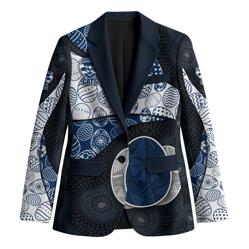 Personalized Geelong Cats Football Blazer Easter Egg Pattern Blue Monochrome Tribal Dot Style