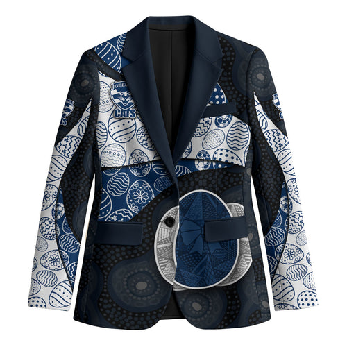 Personalized Geelong Cats Football Blazer Easter Egg Pattern Blue Monochrome Tribal Dot Style