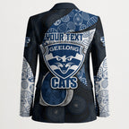 Personalized Geelong Cats Football Blazer Easter Egg Pattern Blue Monochrome Tribal Dot Style