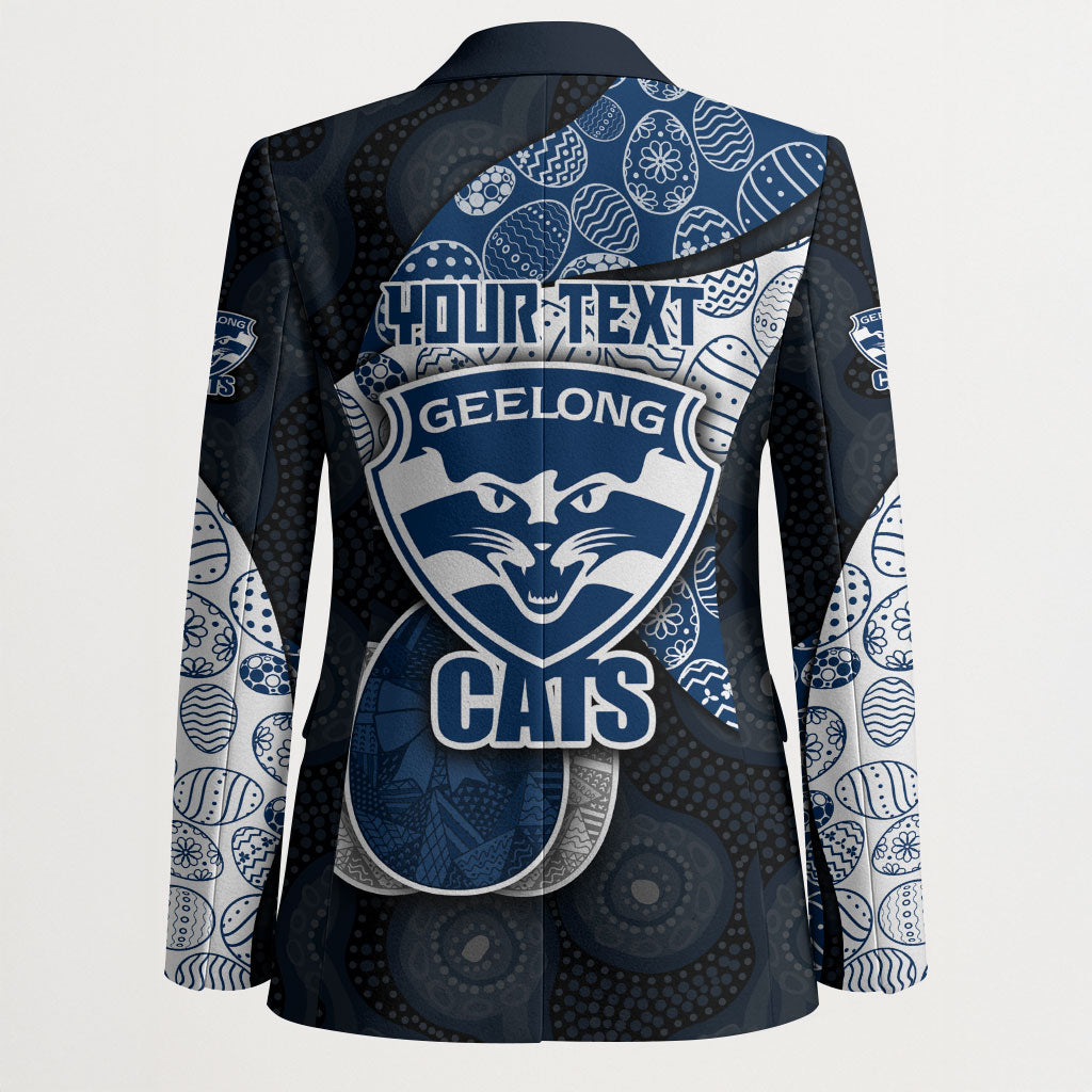Personalized Geelong Cats Football Blazer Easter Egg Pattern Blue Monochrome Tribal Dot Style