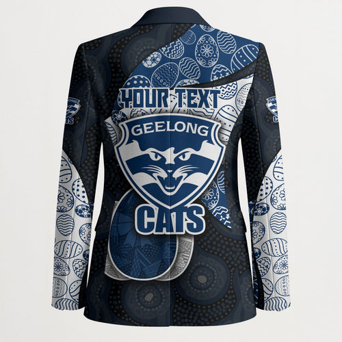 Personalized Geelong Cats Football Blazer Easter Egg Pattern Blue Monochrome Tribal Dot Style