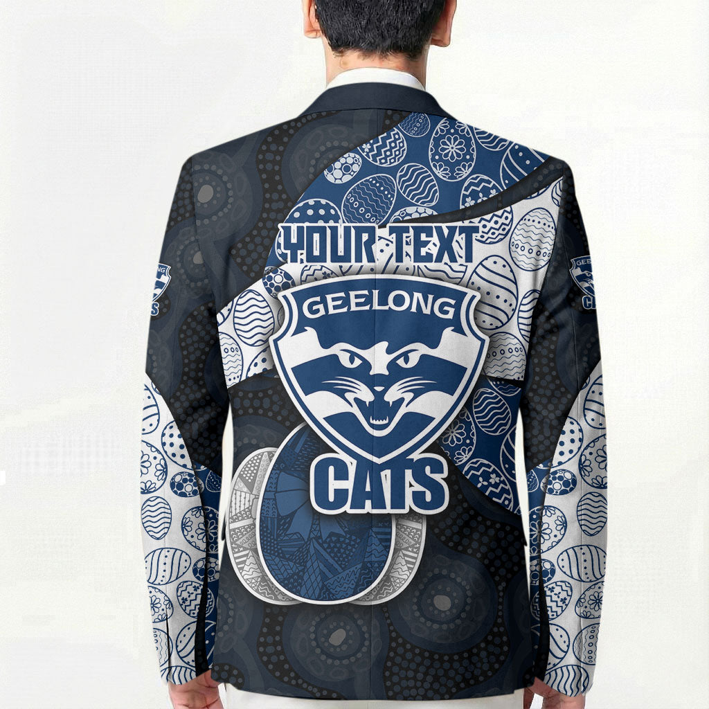 Personalized Geelong Cats Football Blazer Easter Egg Pattern Blue Monochrome Tribal Dot Style