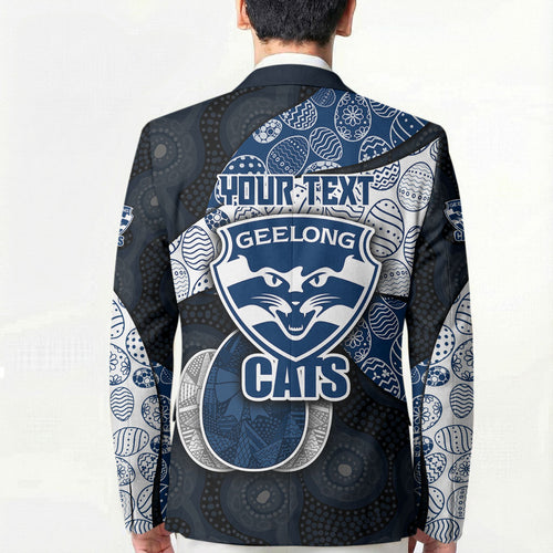 Personalized Geelong Cats Football Blazer Easter Egg Pattern Blue Monochrome Tribal Dot Style