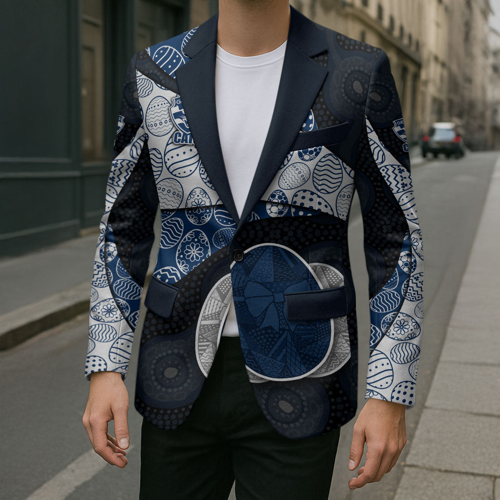 Personalized Geelong Cats Football Blazer Easter Egg Pattern Blue Monochrome Tribal Dot Style