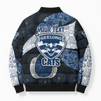 Personalized Geelong Cats Football Bomber Puffer Jacket Easter Egg Pattern Blue Monochrome Tribal Dot Style