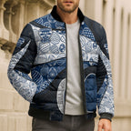 Personalized Geelong Cats Football Bomber Puffer Jacket Easter Egg Pattern Blue Monochrome Tribal Dot Style