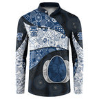 Personalized Geelong Cats Football Button Sweatshirt Easter Egg Pattern Blue Monochrome Tribal Dot Style