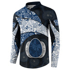 Personalized Geelong Cats Football Button Sweatshirt Easter Egg Pattern Blue Monochrome Tribal Dot Style