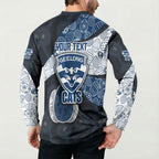 Personalized Geelong Cats Football Button Sweatshirt Easter Egg Pattern Blue Monochrome Tribal Dot Style
